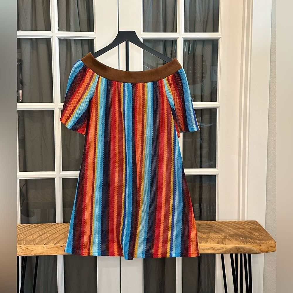 Judith March Off Shoulder Multicolor Striped Marfia Dress size Medium Boho Vibes